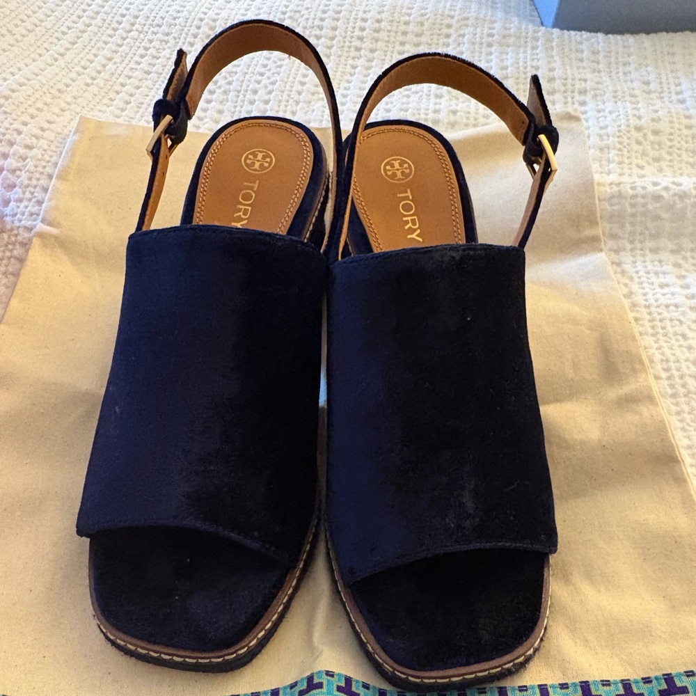 Tory Burch Dark Blue Velvet Sandals - Picture 5 of 7